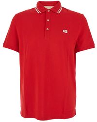 Valentino - Polo Shirt With Classic Collar With Stirped Detail And Logo Patch On The Front - Lyst