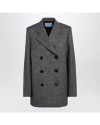 Prada - Prince of Wales Wool Double-Breasted Jacket - Lyst