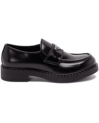 Prada - Chocolate Brushed Leather Loafers - Lyst