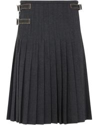 Prada - Buckle-Fastening Pleated Wool Midi Skirt - Lyst