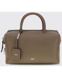 Max Mara - Holdall Smooth Calfskin Leather Boston Bag With Logo Charm - Lyst