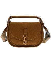 Burberry - 'B Clip' Small Handbag With Clasp Closure And Adjustable Shoulder Strap With Check Motif - Lyst