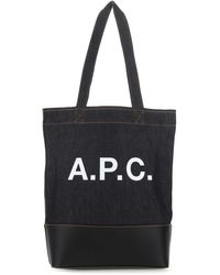 A.P.C. - Denim Leather Tote Shopping Bag - Lyst