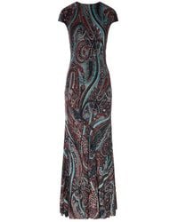 Etro - Long Paisley Print Dress With Short Sleeves - Lyst