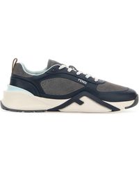 Fendi - Two-Tone Leather And Suede Flow Sneakers - Lyst