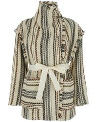 Isabel Marant - 'Illisa' High Neck Cardigan With Fringed Details And All-Over Striped Motif - Lyst