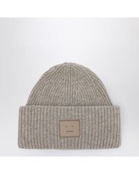Acne Studios - Greige Melange Large Face Logo Beanie - Lyst