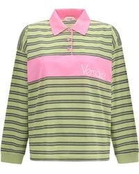 Versace - Striped Intarsia Cotton Polo With Embroidered Logo - Lyst