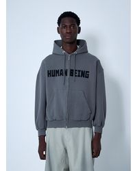 ★SALE★【送料関税無料】BALENCIAGA Human Being ShiftedHoodie Men's Human Being Shifted Zip-up Hoodie in Smoke Grey