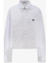 Miu Miu - Striped Cotton Shirt With Embroidered Logo - Lyst