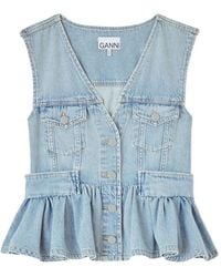 Ganni - Denim Peplum Top - Lyst