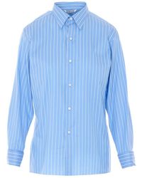 AURALEE Cotton Silk Stripe Double-cuff Shirt in Blue | Lyst