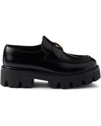 Prada - Brushed Leather Loafers - Lyst