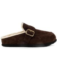 Prada - Suede Slippers With Buckle And Sheepskin Lining - Lyst