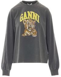 Ganni - Logo Long Sleeves T-Shirt With Future Tiger Print - Lyst