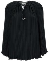 Lanvin - Long Sleeve Pleated Blouse Open Neck - Lyst