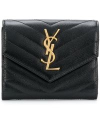 Saint Laurent - Grain De Poudre Leather Cassandre Matelassé Compact Tri Fold Wallet Accessories - Lyst
