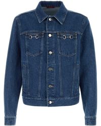 Gucci Embroidered Denim Jacket With Shearling in Blue for Men | Lyst