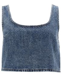 Self-Portrait - Denim Crop Top With Rhinestones - Lyst