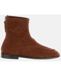 Hereu - Soft Suede Ankle Boots With Seam Detail And Back Zip - Lyst