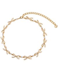 Self-Portrait - Metallic Necklace With Bow And Crystal Embellishments - Lyst