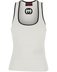 Gucci - Sleeveless Top With Gg Embroidery On The Rear And Ribbed Knit - Lyst