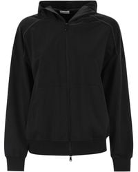 Brunello Cucinelli - Lightweight Stretch Cotton Fleece Topwear With Zip, Hood And Shiny Trims - Lyst