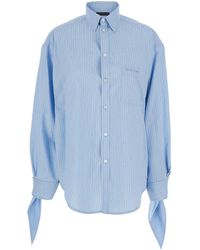 Balenciaga - Oversized Shirt With Embroidered Logo On The Front And Knotted Cuffs - Lyst