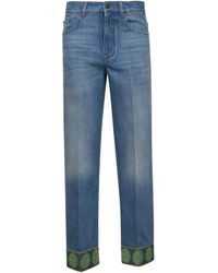 Valentino - Denim Jeans With Jacquard Hems - Lyst