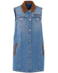 Versace - Flared Denim Dress With Logo - Lyst