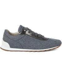 Brunello Cucinelli - Virgin Wool Flannel And Lamé Calfskin Runners With Monili Shoes - Lyst