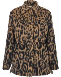 Fendi - Coat With Ff Buckled Belt On The Front And All-Over Leopard Motif - Lyst