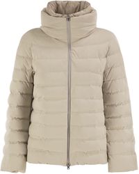 Herno - Technical Suede-Effect Down Jacket With Padded High Collar - Lyst