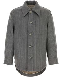 Ami Paris - Grey Wool Blend Overcoat - Lyst