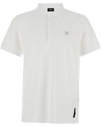 Fendi - Polo Shirt With Classic Collar And Metallic Ff Plaque On The Front - Lyst