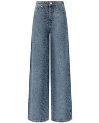 Self-Portrait - Rhinestone Croc Effect Wide Leg Jeans - Lyst