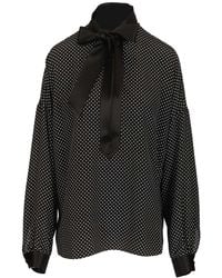 Tom Ford - Polka Dot Silk Satin Blouse With Lavalliã¨Re Collar - Lyst