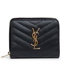 Saint Laurent - Leather Cassandre Compact Zip Around Wallet - Lyst