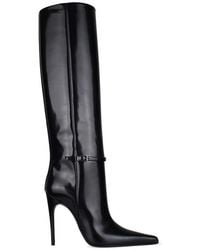 Saint Laurent - Pointed-Toe Leather Stiletto Boots - Lyst