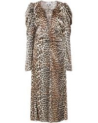 Ganni - Leopard Print Midi Dress - Lyst