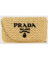 Prada - Raffia Shoulder Bag With Embroidered Logo - Lyst
