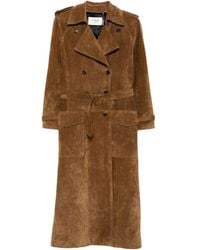 Saint Laurent - Long Double-Breasted Suede Trench Coat Clothing - Lyst