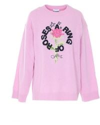 Ganni - Ring Of A Roses Print Logo Sweater - Lyst