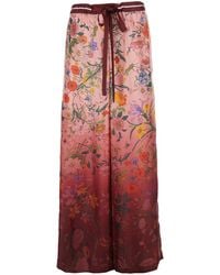 Gucci - Bordeaux Pants With All-Over Floral Print And Elastic Waist - Lyst