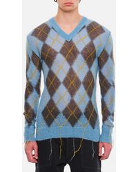 Marni - Argyle Pattern V-Neck Sweater With Distressed Finish - Lyst