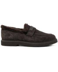 Brunello Cucinelli - Suede Penny Loafers With Shearling Lining And Precious Insert - Lyst