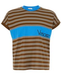 Versace - T-Shirt With Striped Motif And Logo Lettering On The Front - Lyst