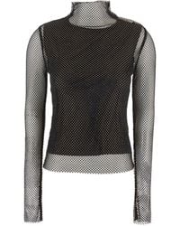 Sportmax - Sheer Fishnet Long-Sleeve Fitted Top With High Neck - Lyst