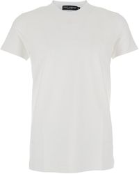 Dolce & Gabbana - Crewneck T-Shirt With Tonal Logo Lettering Embroidery On The Front - Lyst