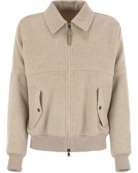 Brunello Cucinelli - Double Cashmere And Wool Cloth Bomber Jacket With Shiny Zipper Pull - Lyst